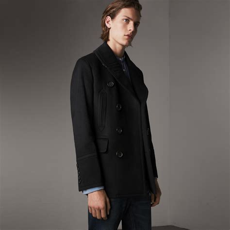 burberry fitted wool pea coat|burberry pea coat men's sale.